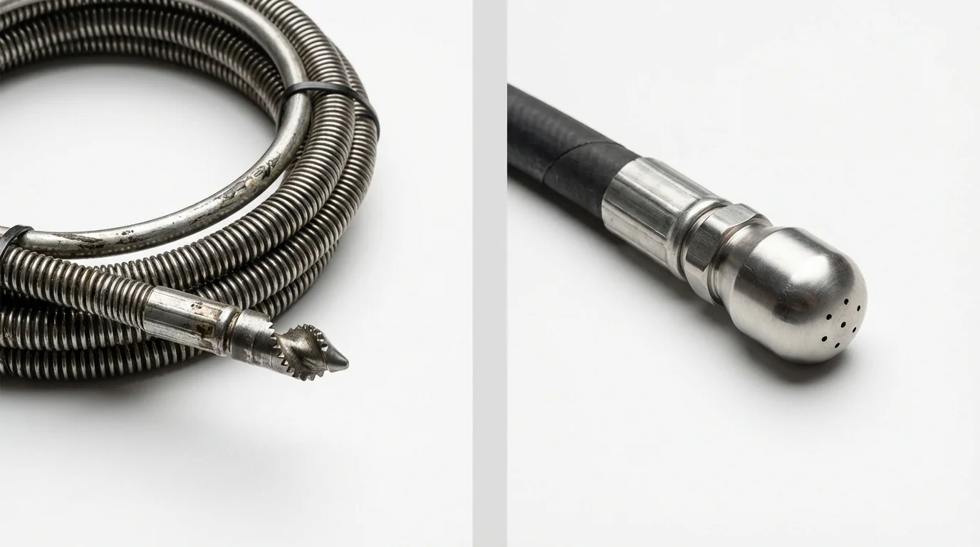 Drain snake cable and hydro jetting nozzle used for drain cleaning in Charlevoix, MI