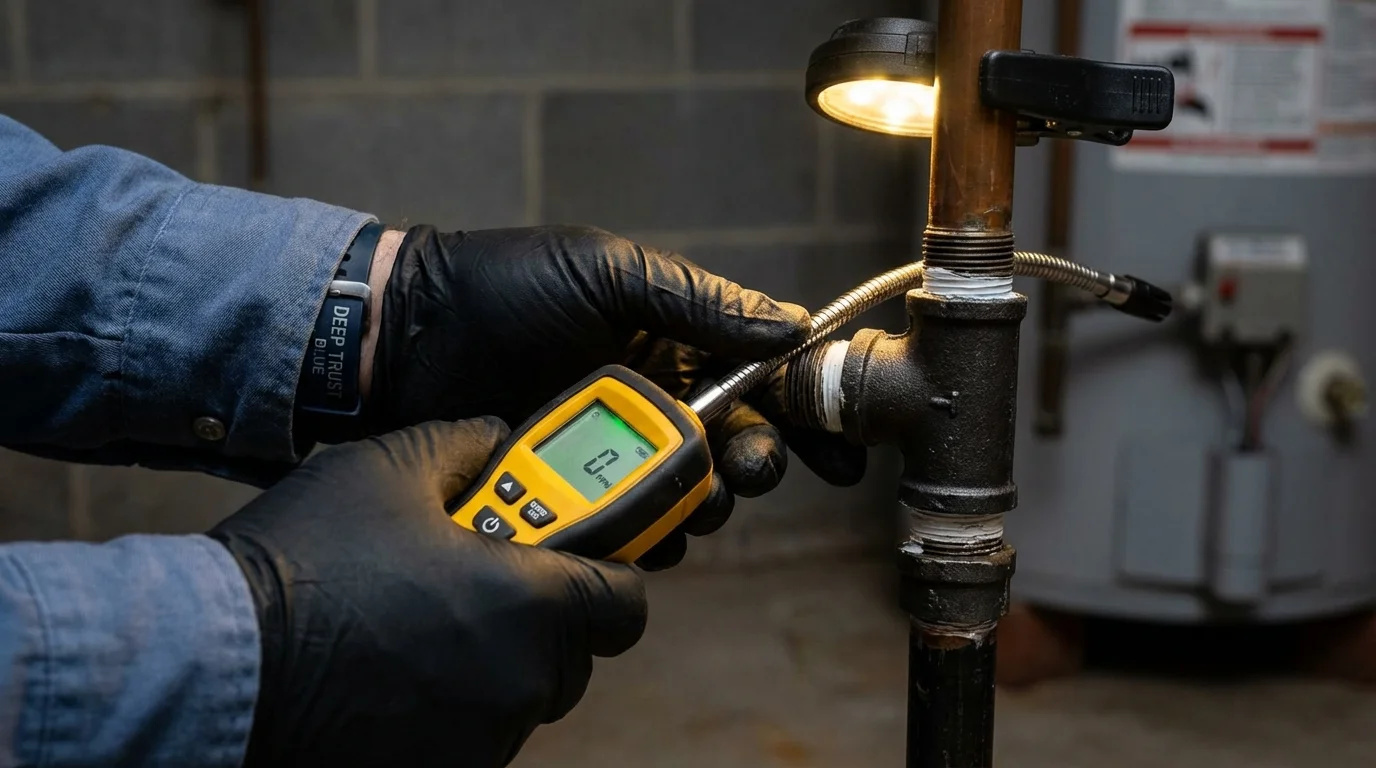Gas leak detection with electronic sniffer by Johns Plumbing LLC in Charlevoix