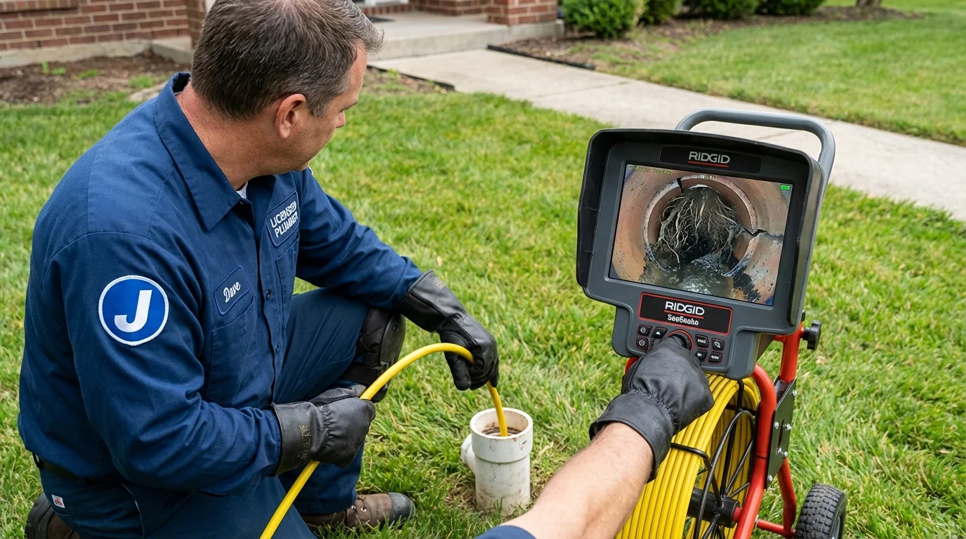 Sewer camera inspection being performed by Johns Plumbing LLC in Charlevoix