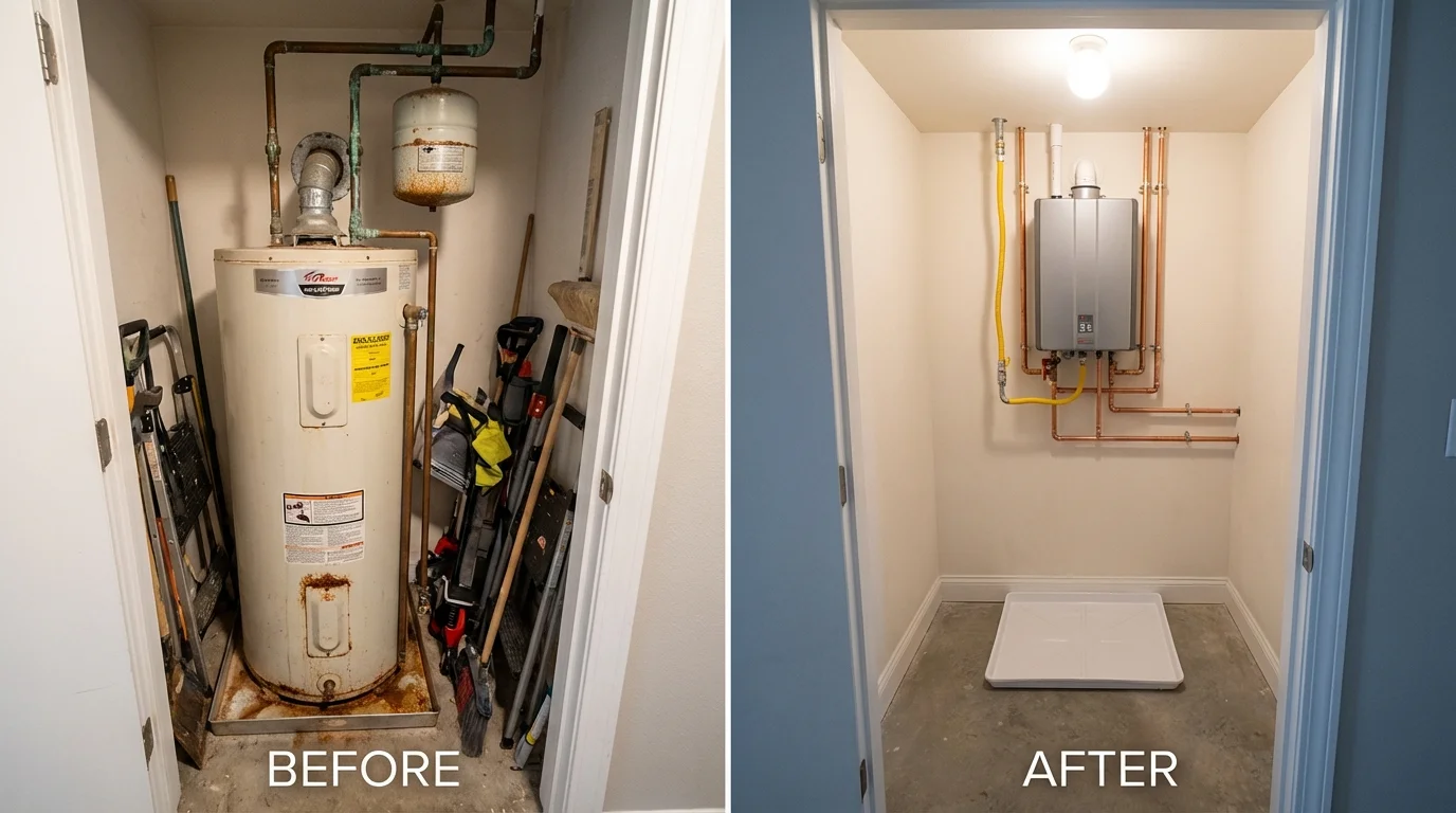 Tank water heater versus wall-mounted tankless unit comparison for Charlevoix, MI homeowners