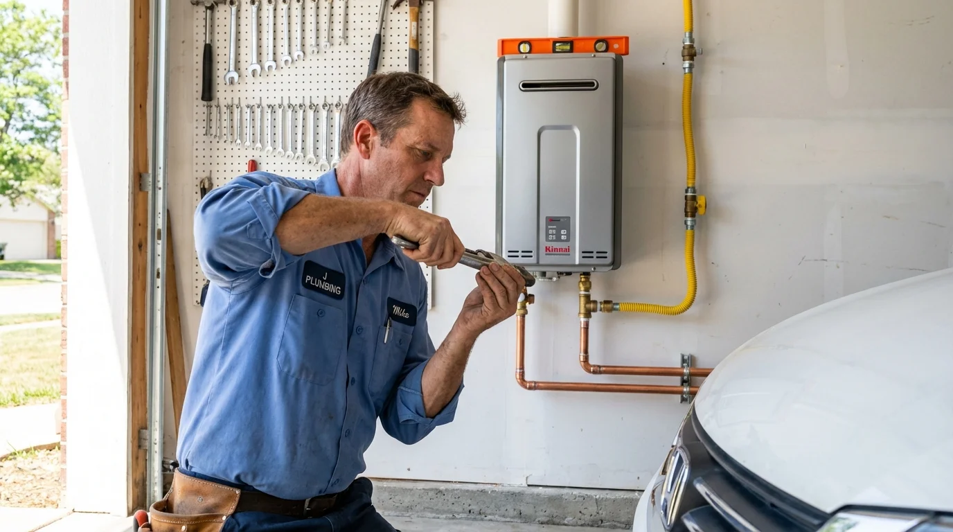 Tankless water heater installation by a Johns Plumbing LLC plumber in Charlevoix